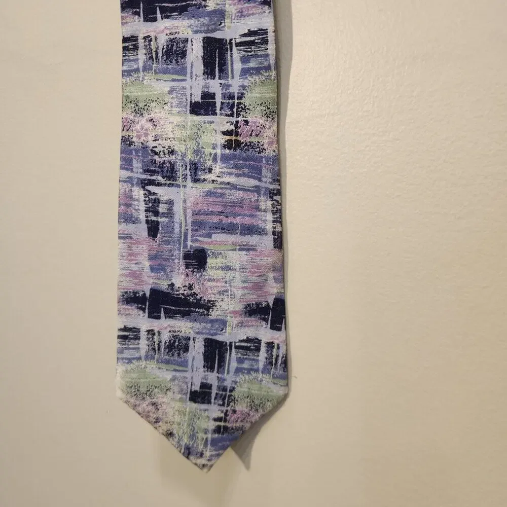 Vintage JINMAO Hang Zhou Silk Tie Retro 90's 00s Abstract Print Classic Bold